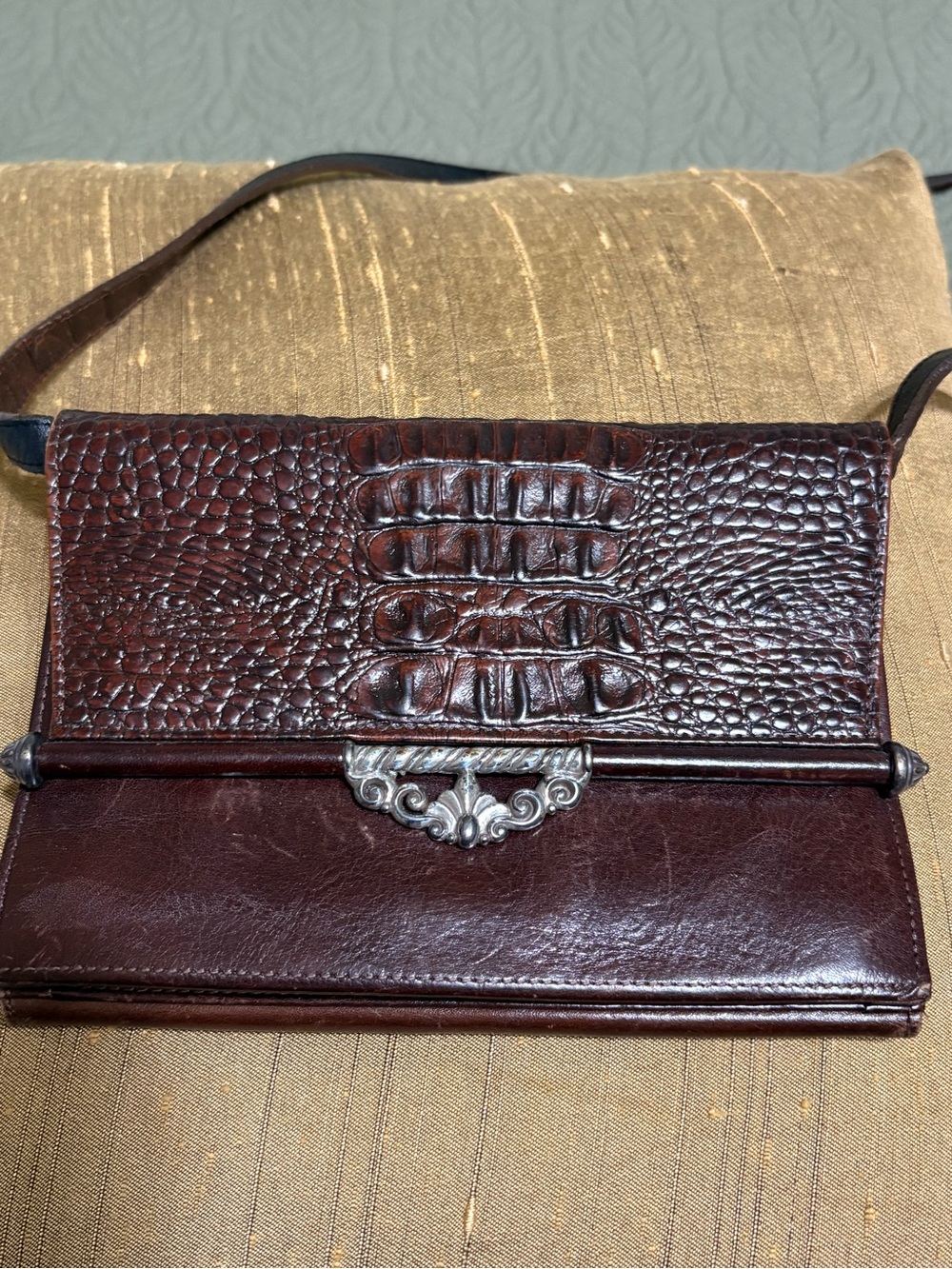 Brighton Croc-Embossed Dark Brown Leather Crossbody